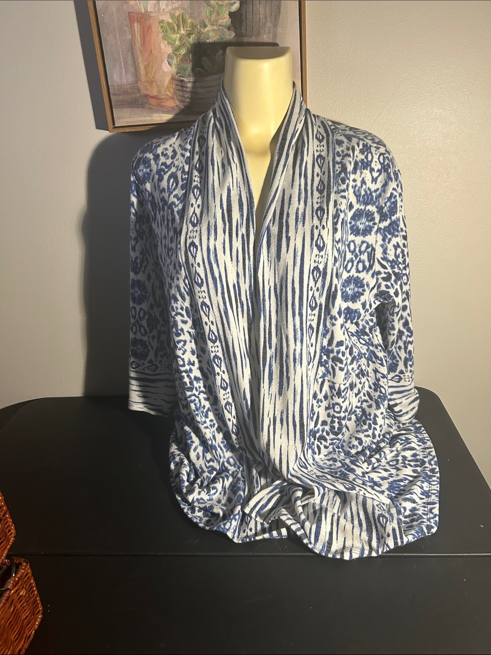 Dalia Blue & White Printed Open-Front Tunic
